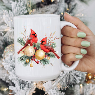 Mug Aquarelle Joyeux Noël Cardinal rouge & Berries