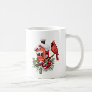 Mug Aquarelle Joyeux Noël Cardinal rouge & Berries