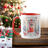 Mug Aquarelle Joyeux Noël Porte rouge élégant