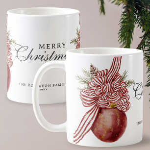 Mug Aquarelle Joyeux ornement de Noël à mâchoire rayée
