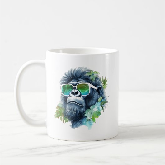 Mug Aquarelle Jungle Gorilla avec lunettes de soleil e (Gauche)