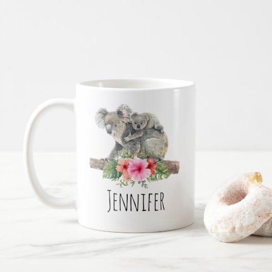 Mug Aquarelle Koala Oears mignonne maman & bébé (Avec donut)