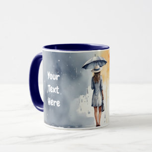 Mug Aquarelle Lady Rain avec parapluie Grey robe Musiq