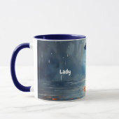 Mug Aquarelle Lady Rain avec Parapluie, Robe Rouge Mus (Gauche)