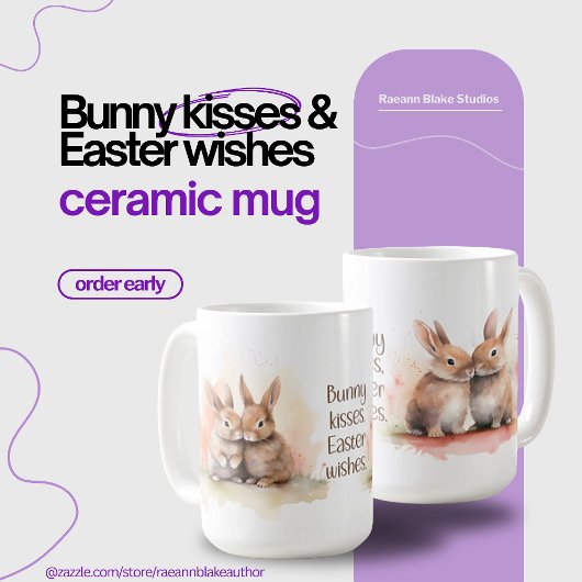Mug Aquarelle Lapin de Pâques Baisers en céramique Mus