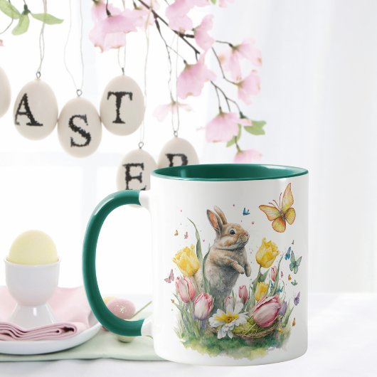 Mug Aquarelle Lapin de Pâques Chasse Papillons