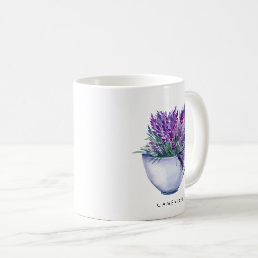Mug Aquarelle Lavande Fleurs dans Teacup Personnalisé (Devant droit)