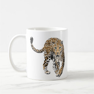 Mug aquarelle léopard jungle chat animal peint vert
