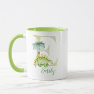 Mug Aquarelle lettre E avec dinosaure
