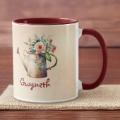 Mug Aquarelle Look Fleurs arrosage canne avec nom