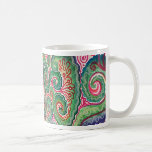 Mug Aquarelle lunatique : Rose et vert clair (Droite)