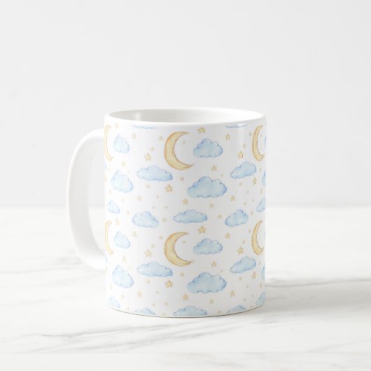 Mug Aquarelle Lune étoiles et nuages Motif (Devant gauche)
