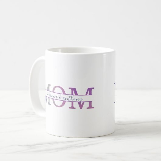 Mug Aquarelle Maman scinde Monogramme avec des noms d' (Devant gauche)