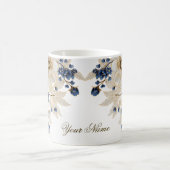 Mug Aquarelle Marine Bleu Blanc Or Floral Argent (Centre)