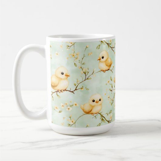 Mug Aquarelle mignonne Bébé Poussins & Fleur Vert (Gauche)