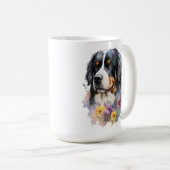 Mug Aquarelle mignonne Bernese Mountain Dog avec fleur (Devant droit)