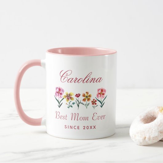 Mug Aquarelle mignonne Floral Meilleur Maman Jamais Ba (Avec donut)