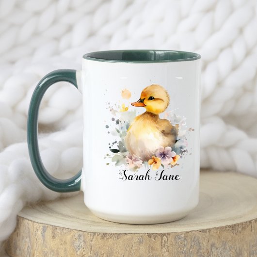 Mug Aquarelle mignonne florale canard & bébé éléphant
