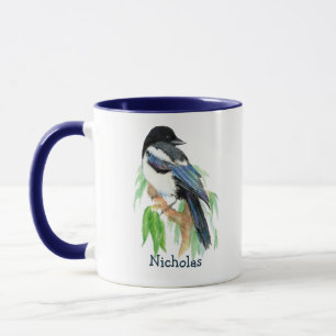 Mug Aquarelle mignonne Magpie Jardin Oiseau Nature Art