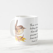 Mug Aquarelle mignonne Oiseau Wren Bible Écriture Ps 3 (Devant gauche)