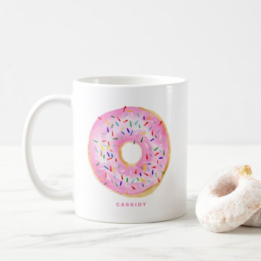 Mug Aquarelle mignonne Pink Donut Sprinkings Personnal (Avec donut)