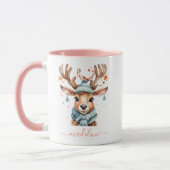 Mug Aquarelle mignonne Rennes de Noël en bois (Gauche)