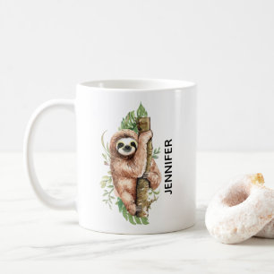 Mug Aquarelle mignonne Sloth & Feuilles tropicaux