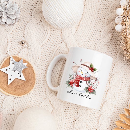 Mug Aquarelle mignonne Snowman verdure Noël