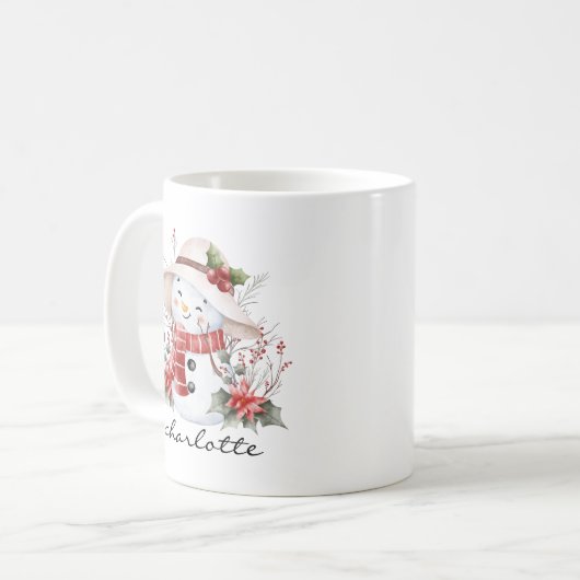 Mug Aquarelle mignonne Snowman verdure Noël (Devant gauche)