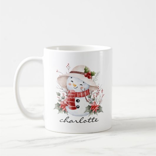 Mug Aquarelle mignonne Snowman verdure Noël (Gauche)
