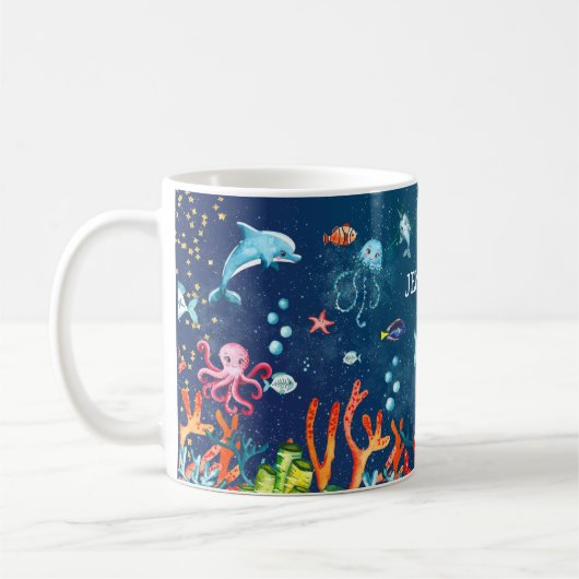 Mug Aquarelle mignonne sous l'océan Océan bleu personn (Gauche)