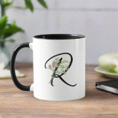 Mug Aquarelle minimale Fleur et lettre noire R Script
