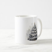 Mug Aquarelle moderne Arbre de Noël noir et blanc (Devant droit)