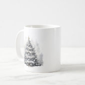 Mug Aquarelle moderne Arbre de Noël noir et blanc (Devant gauche)