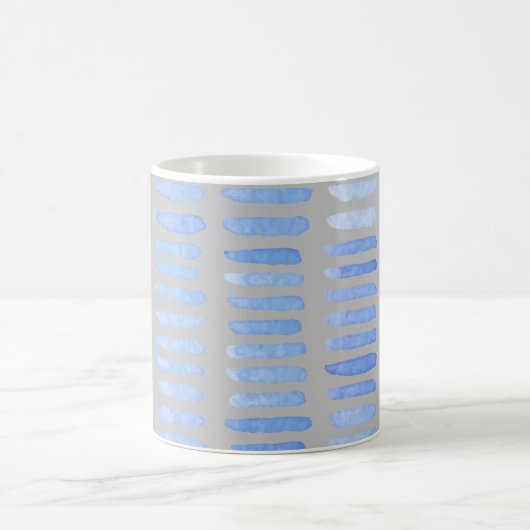 Mug Aquarelle moderne Bleu stries sur gris (Centre)