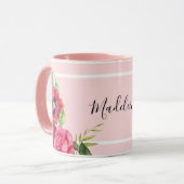 Mug Aquarelle moderne chic Fleurs rouges et roses (Devant gauche)