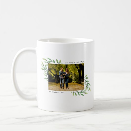 Mug Aquarelle moderne de Noël Vert Photo (Gauche)