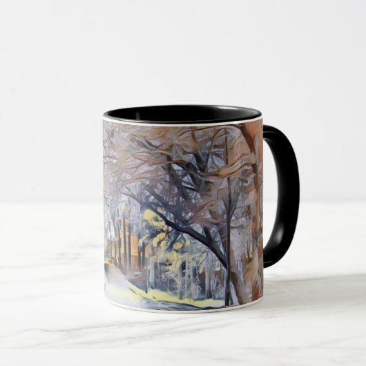 Mug Aquarelle moderne des arbres enneigés colorés (Devant droit)
