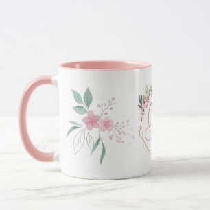 Mug Aquarelle moderne Fleurs roses B Monogramme pour e