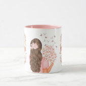 Mug Aquarelle moderne Fleurs roses M Monogramme pour e (Centre)