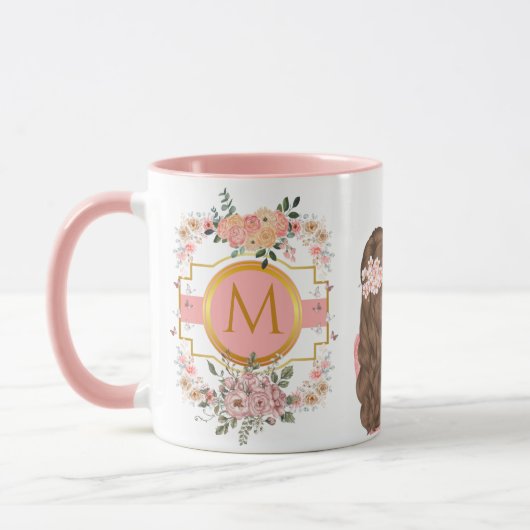 Mug Aquarelle moderne Fleurs roses M Monogramme pour e (Gauche)