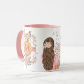 Mug Aquarelle moderne Fleurs roses M Monogramme pour e (Devant gauche)