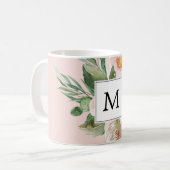 Mug Aquarelle moderne Fleurs roses Monogrammes (Devant gauche)