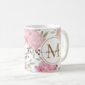 Mug Aquarelle moderne Floral Or Monogramme Nom (Devant droit)