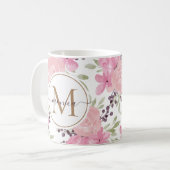 Mug Aquarelle moderne Floral Or Monogramme Nom (Devant gauche)