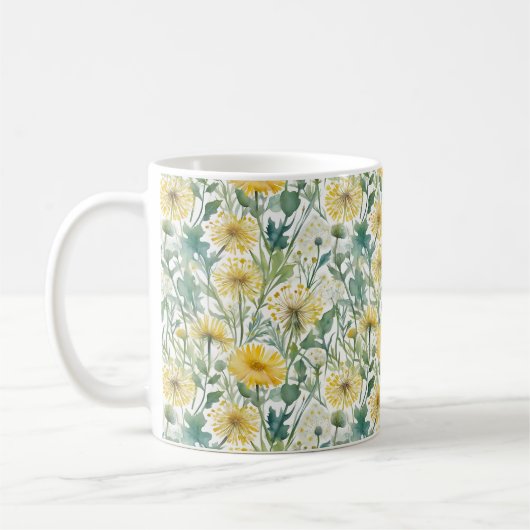 Mug Aquarelle moderne Jaune Dandelions Motif Floral (Gauche)