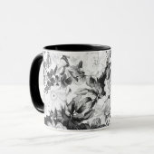 Mug Aquarelle moderne noir blanc pays floral (Devant gauche)