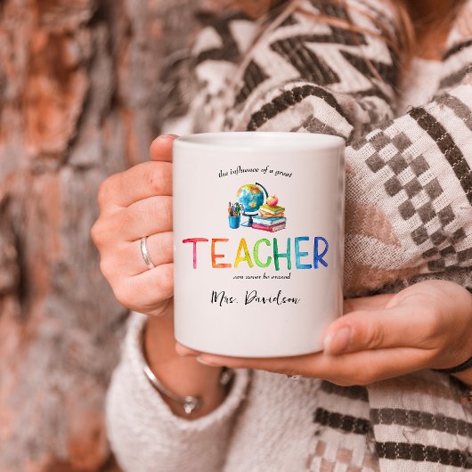 Mug Aquarelle moderne Rainbow Teacher Merci