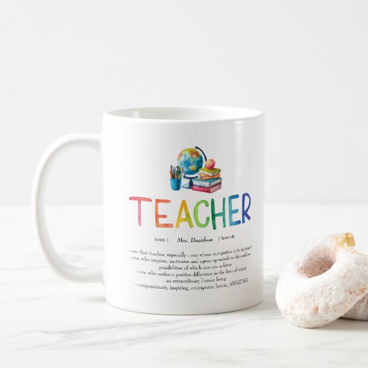 Mug Aquarelle moderne Rainbow Teacher Merci (Avec donut)