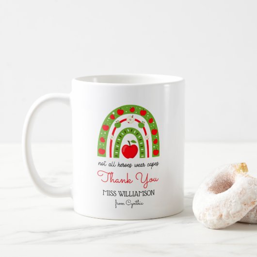 Mug Aquarelle moderne Rainbow Teacher Merci Cadeau (Avec donut)